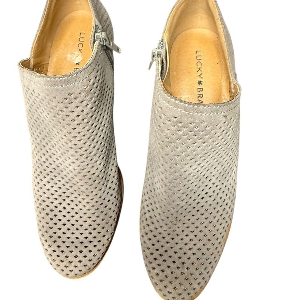 Lucky Brand Basel Perforated Suede Booties Gray 7.5M